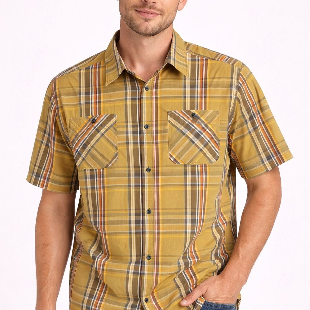 Men's Yellow Plaid Short Sleeve Shirt
